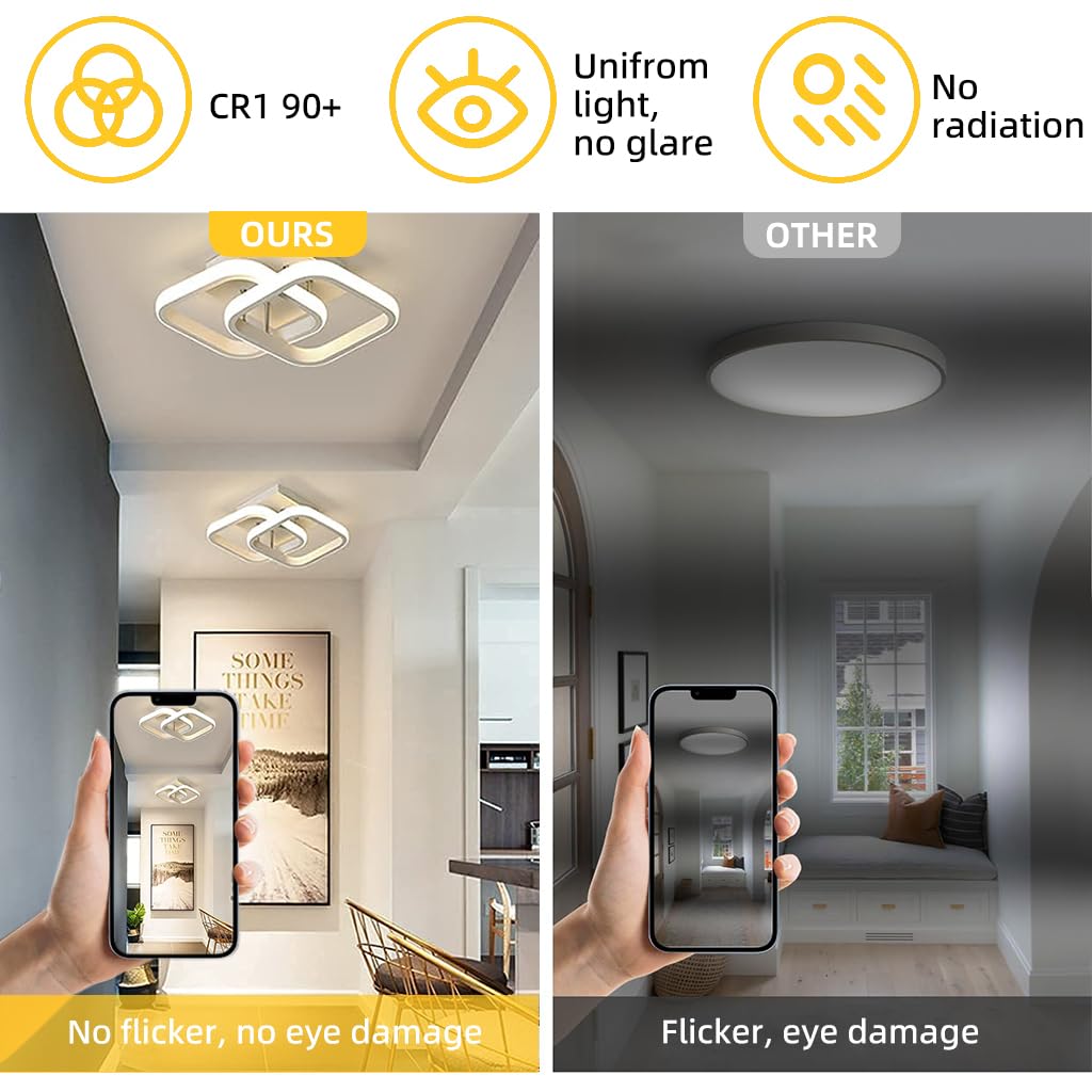 ELEPHANTBOAT LED Drop Ceiling Lights for Bedrooms and Living Rooms with 24W Curved Design | Metal Flush Mount with Remote Control