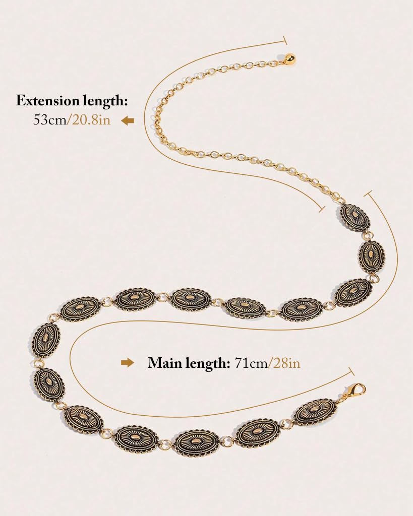 ZIBUYU Waist Chain for Saree featuring Adjustable Metal Buckle 63cm+50cm | Golden Hip Belt