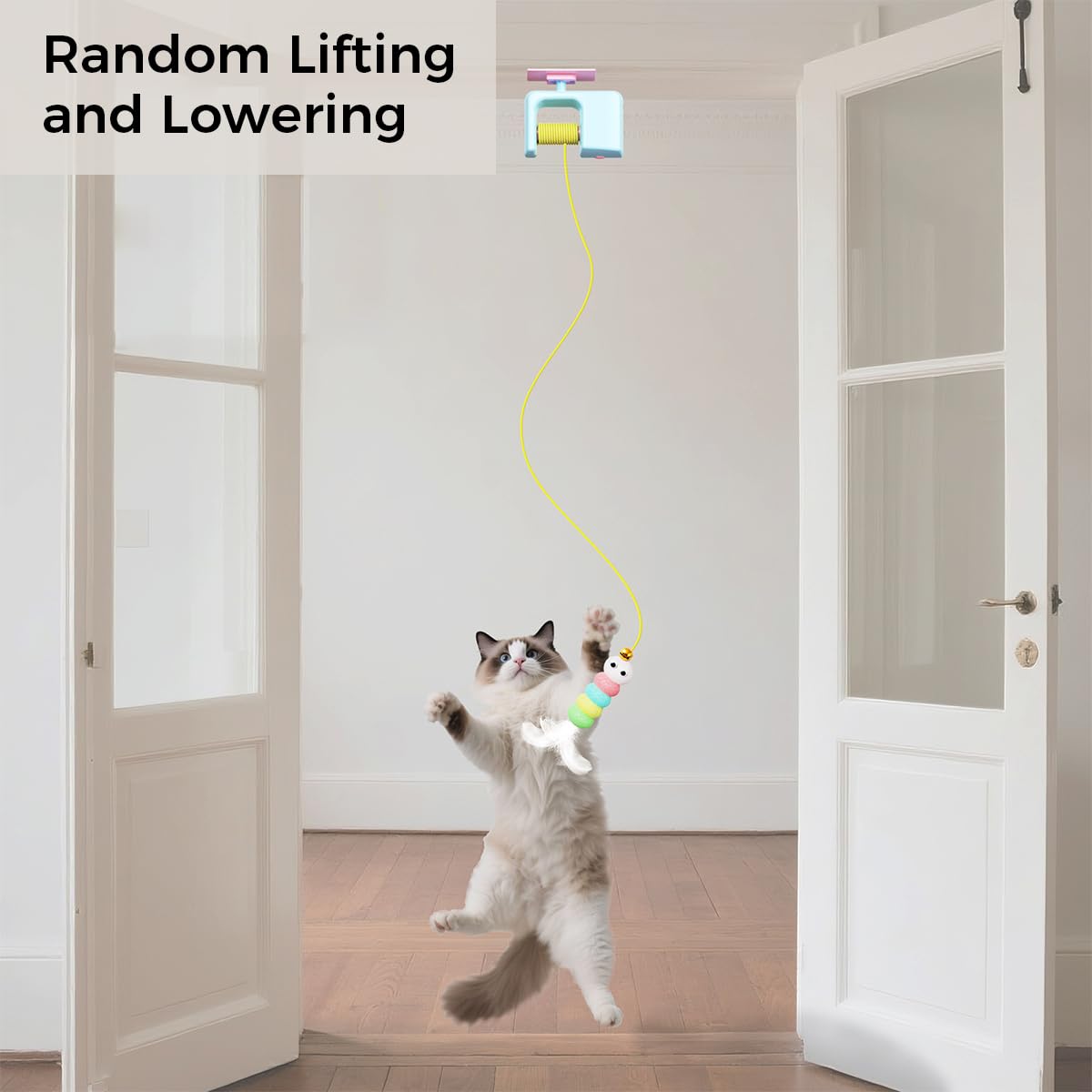 Qpets Cat Toy for Interactive Play with 1.8 Meter Elastic Rope & USB Rechargeable 300 mAh Battery | Detachable Door Hanging Feather Teaser