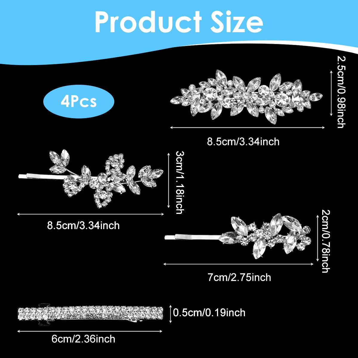 SANNIDHI Hair Barrettes Set for Girls & Women featuring 4 Pcs Rhinestone Floral Clips | Elegant Bridal Hair Accessories