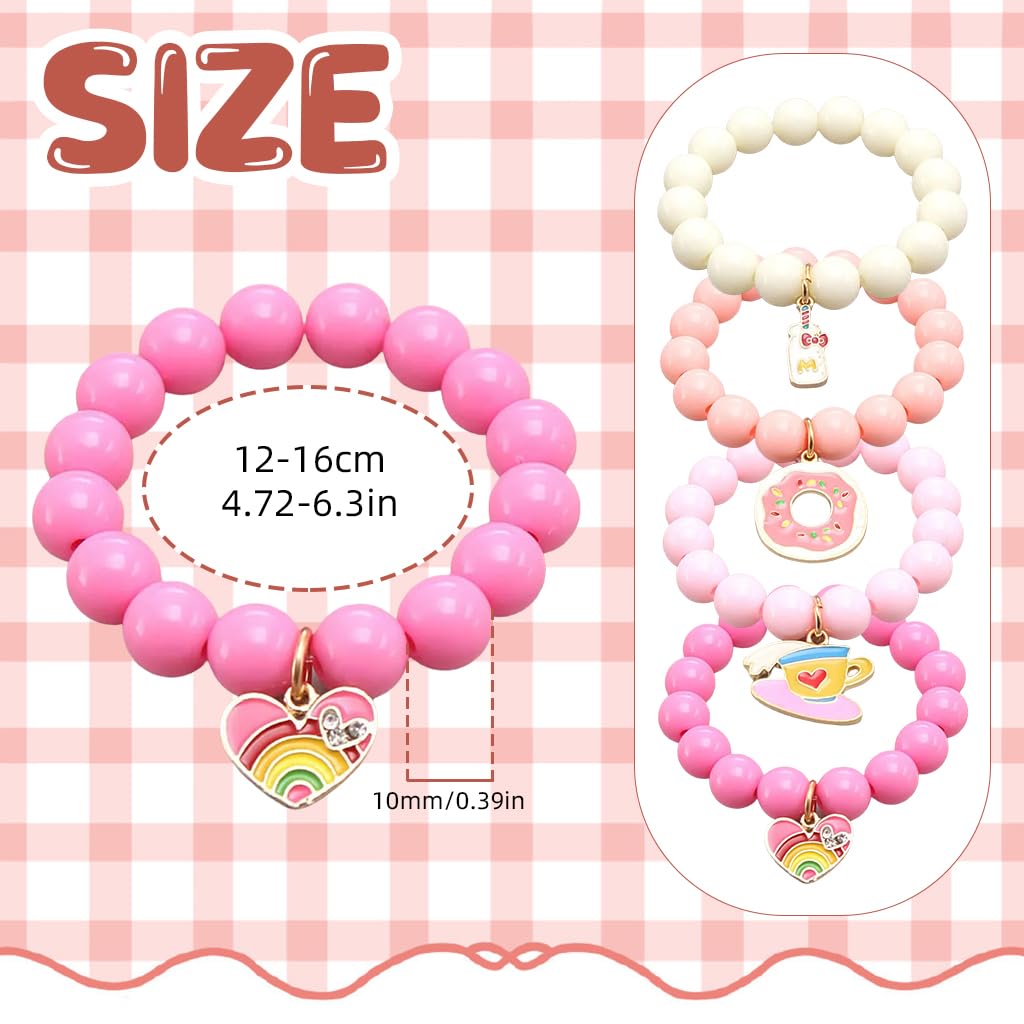 SANNIDHI Beads Bracelet for Girls Kids 4pcs Combo Kit, Cute Cartoon Friendship Bracelet, Acrylic Color Beaded Hand Bracelets with Alloy Enamel Charms, Children's Day Gift for Girls
