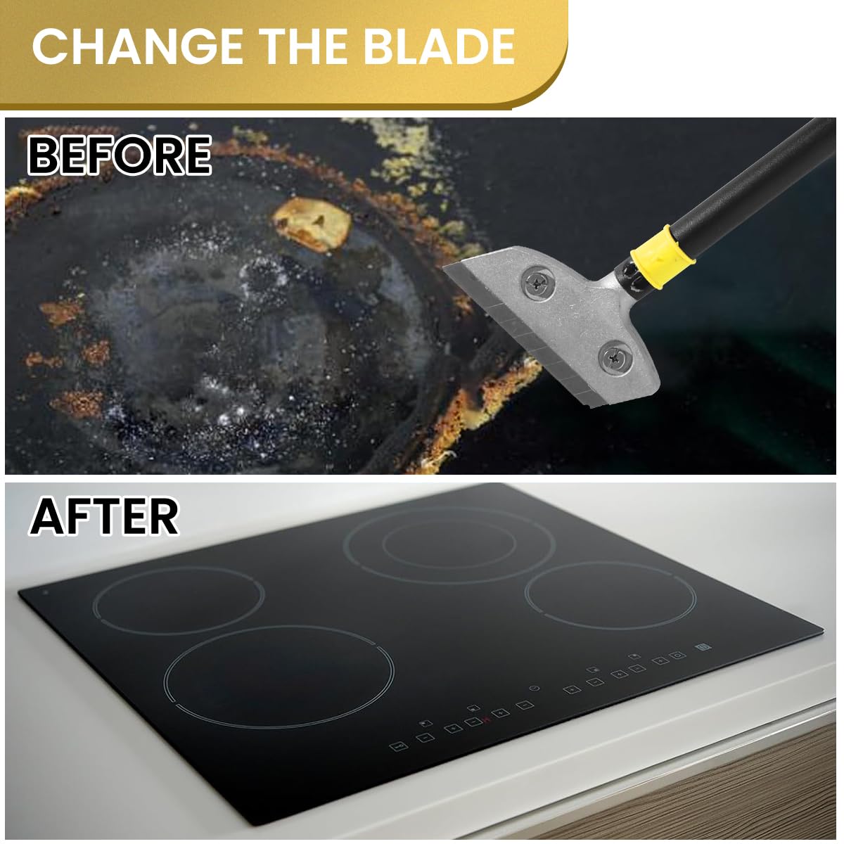 HASTHIP Blade Scraper for Floor and Wall Cleaning with 23.6 in Handle and Screw-Fixed Design | Includes 10 Replacement Metal Blades