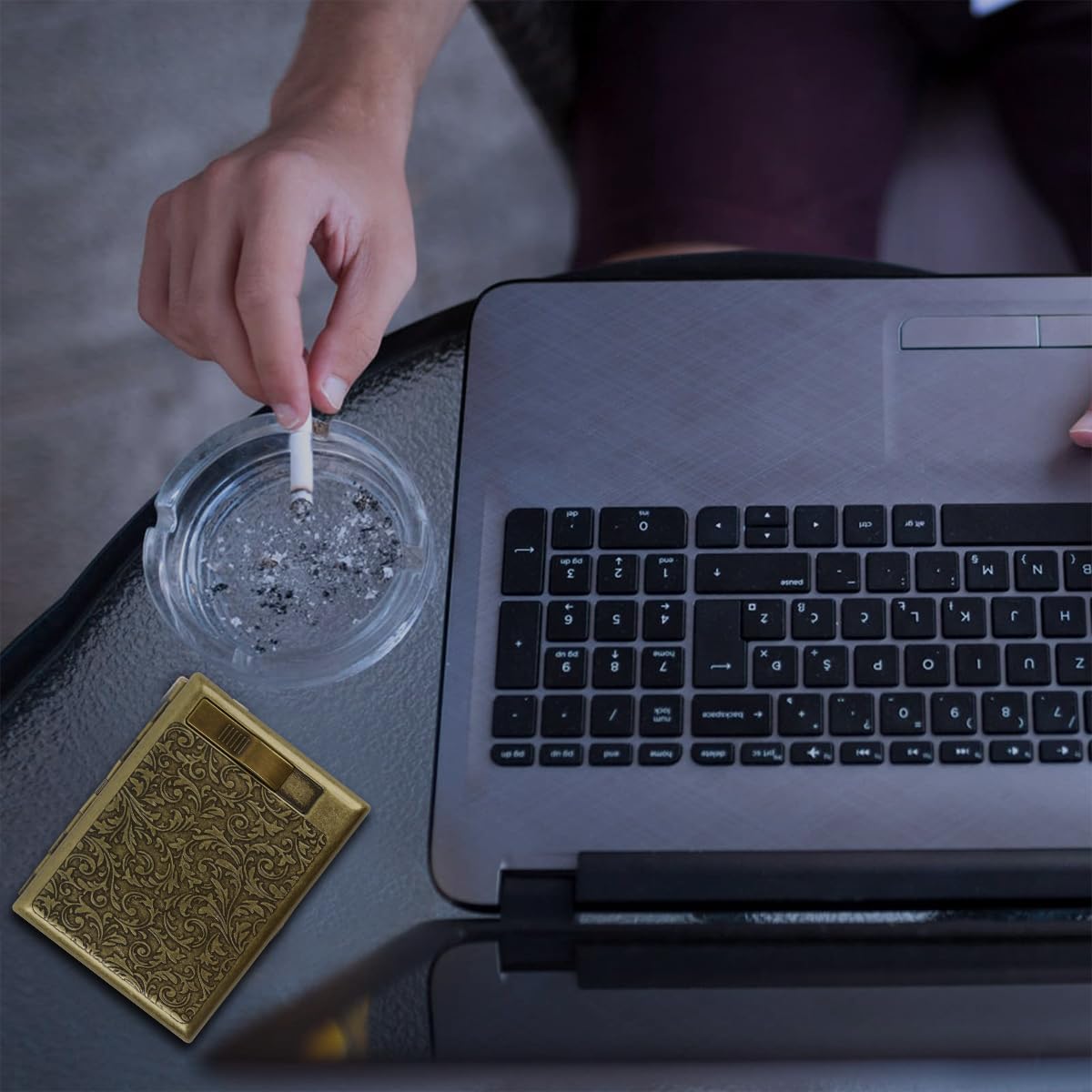 GUSTAVE Metal Cigarette Case for 20pcs Standard Cigarettes with USB Flameless Coil Lighter | Vintage Gift for Men