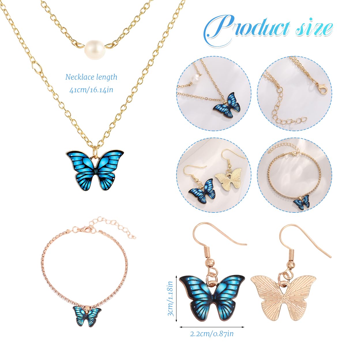 SANNIDHI Butterfly Jewelry Set for Women with Layered Pearl Necklace & Bracelet | Gift-Ready 3 Pcs Gold Alloy Accessory