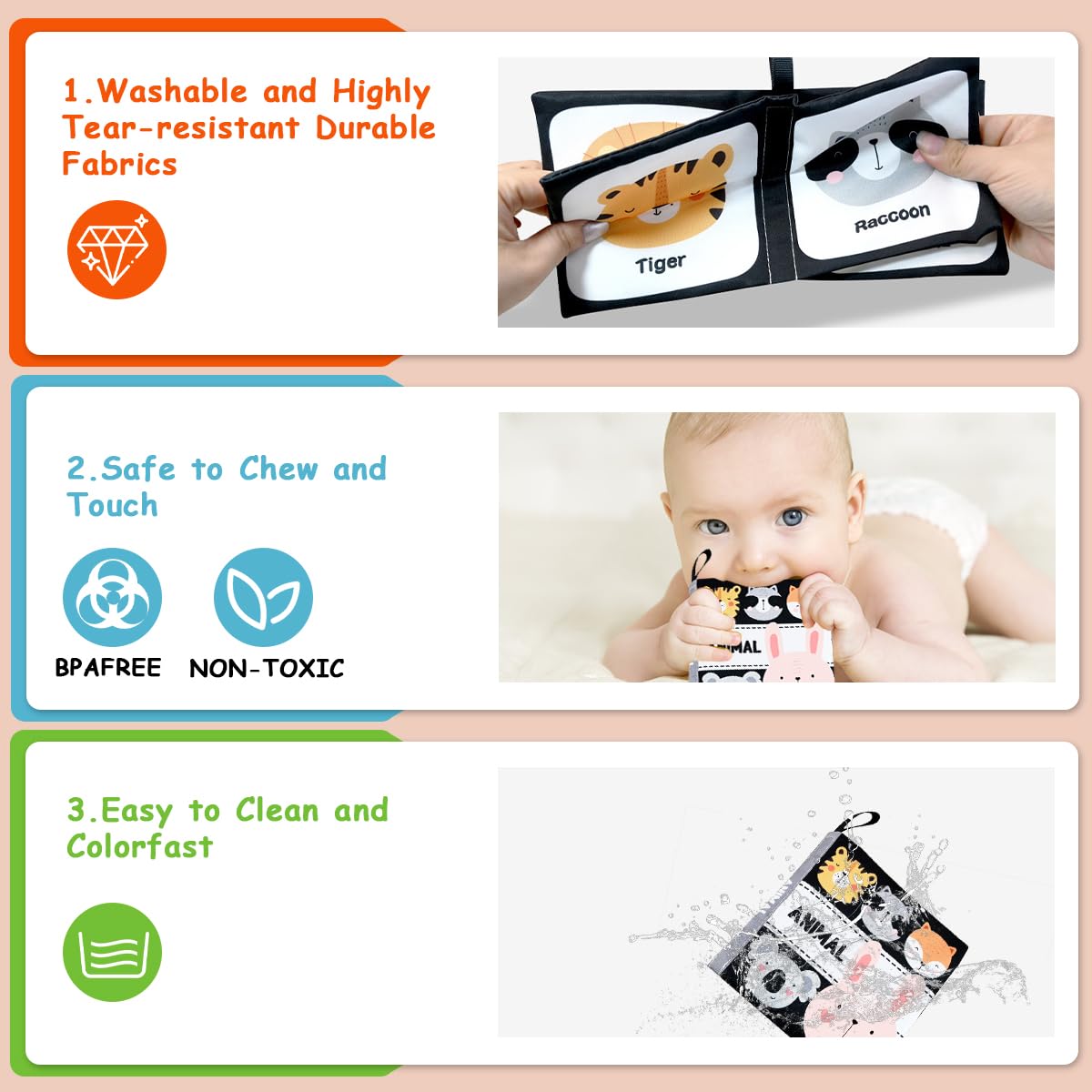 SNOWIE SOFT Cloth Books for Babies 8 pcs set with non toxic fabric and crinkle pages | sensory learning toys for toddlers