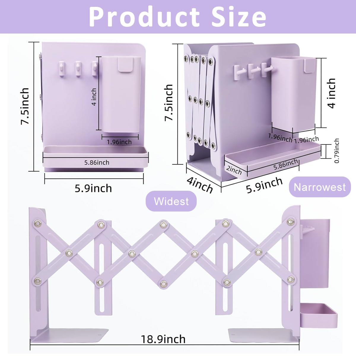 Climberty Desktop Bookshelf for Office and School with Retractable Book Holder and Metal Pen Organizer