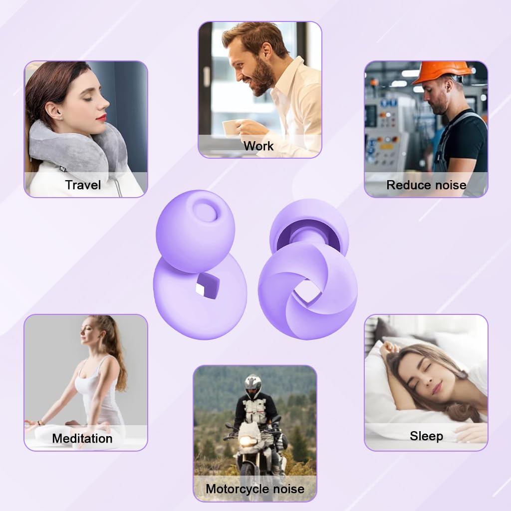 ZIBUYU Ear Plugs for Noise Reduction with 33dB Protection and Soft Silicone Loop Design | Purple