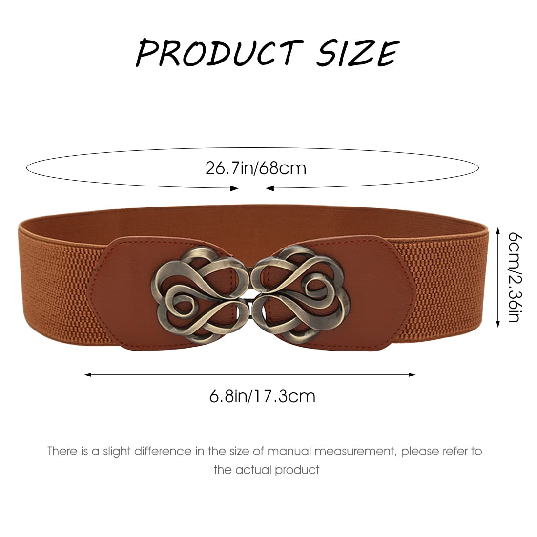 PALAY Women Stretchy Belt for Dresses and Blouses with Metal Interlocking Buckle 60cm Coffee Brown