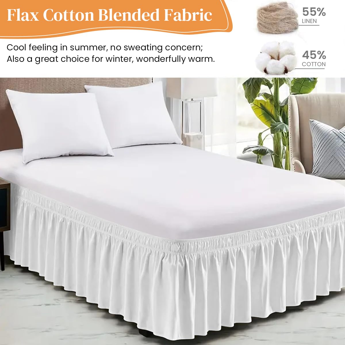 HASTHIP Bed Skirt for Double Bed 78x80 in with 15 in Drop Polyester Cotton Blend | White Pleated Dust Proof Design