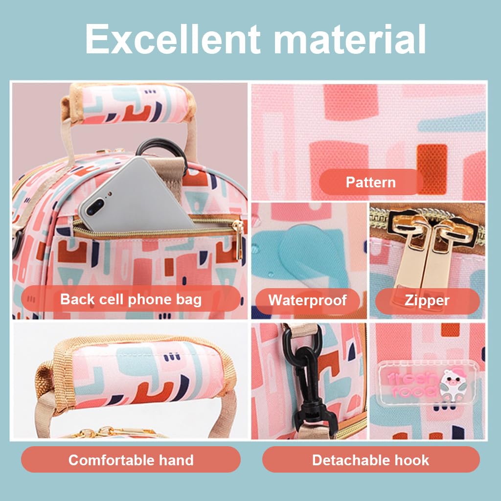 Zibuyu Breastmilk Storage Bag for Travel with Double Layer Design and 6oz Bottles | Pink Nylon Insulated Backpack