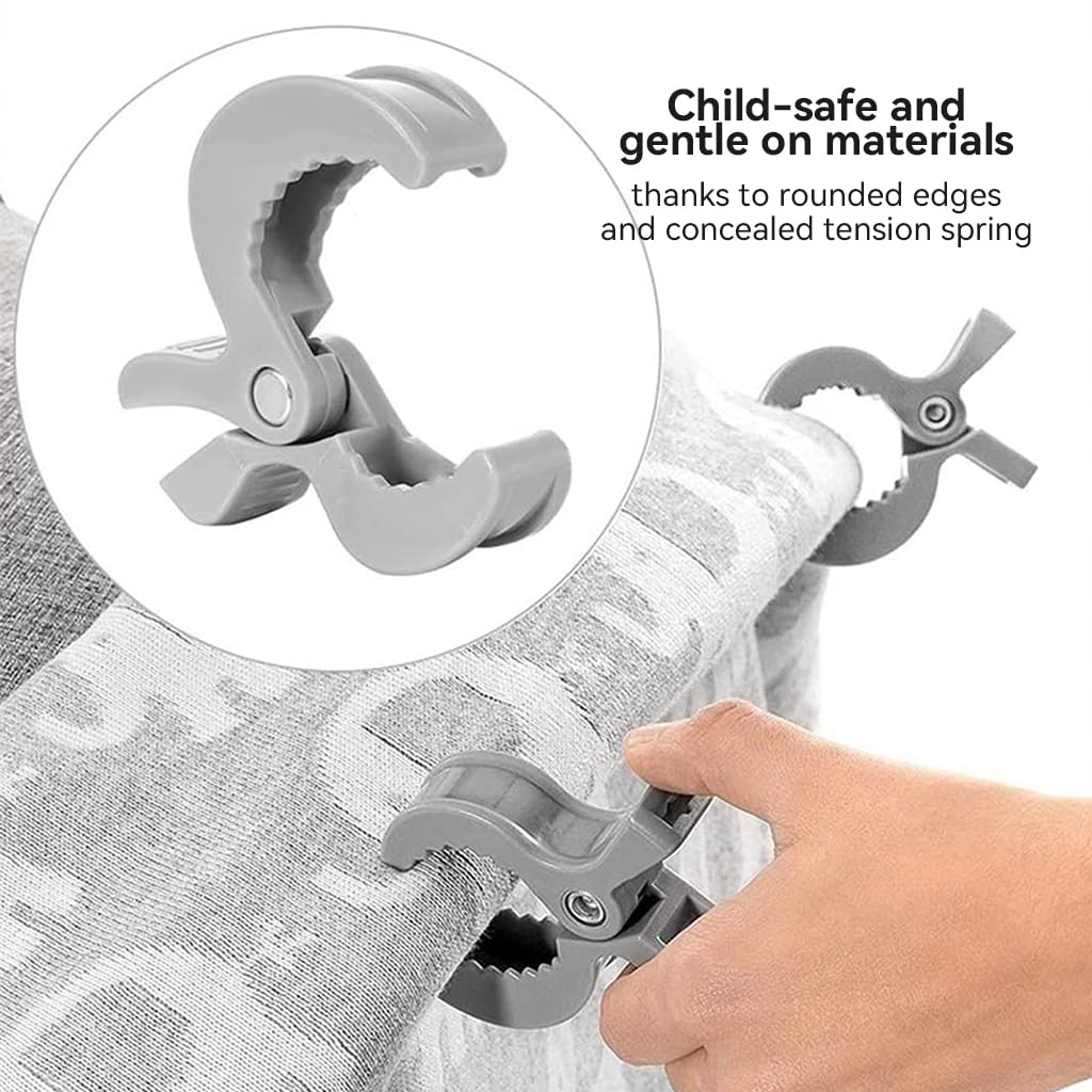 SNOWIE SOFT Utility Clips for Strollers with Spring Clamp Grip 6 Pcs ABS Pegs | Versatile Use