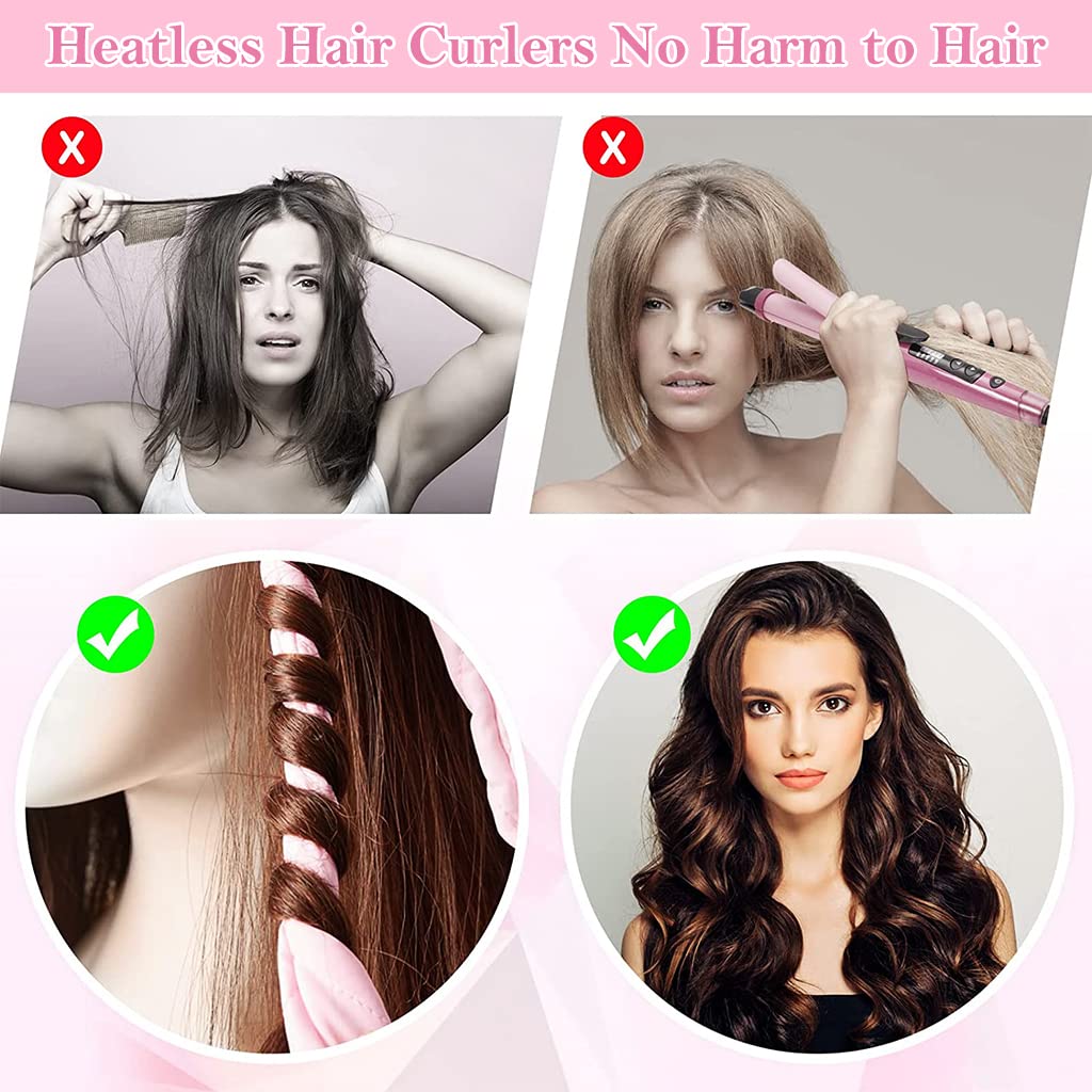 HASTHIP Heatless Hair Curler for Overnight Voluminous Curls with 8 Sticks 50 cm Silk Cotton Ribbon