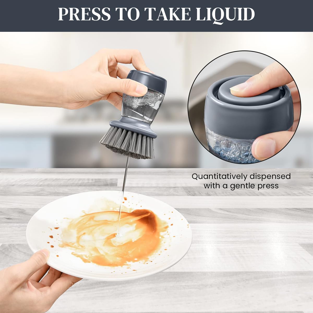 HASTHIP Liquid Soap Dispenser Brush for Kitchen Cleaning with Drip Tray & 2 Sponges