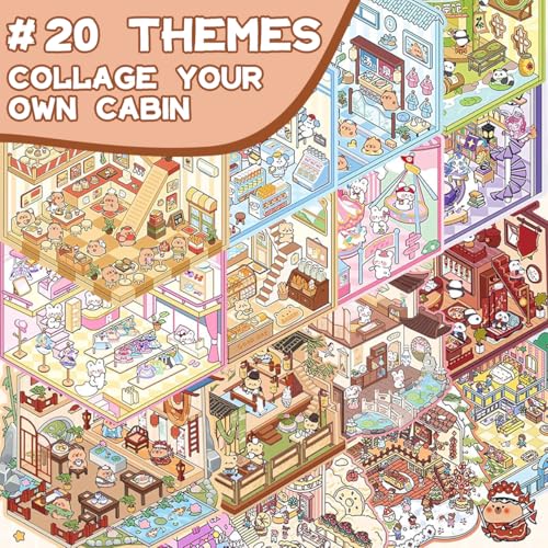 HASTHIP® 60PCS DIY 3D House Stickers with Tweezer Cute Set Scene Korean Fun Stacking Miniature Learning Toy for Parties Solo or Group Play