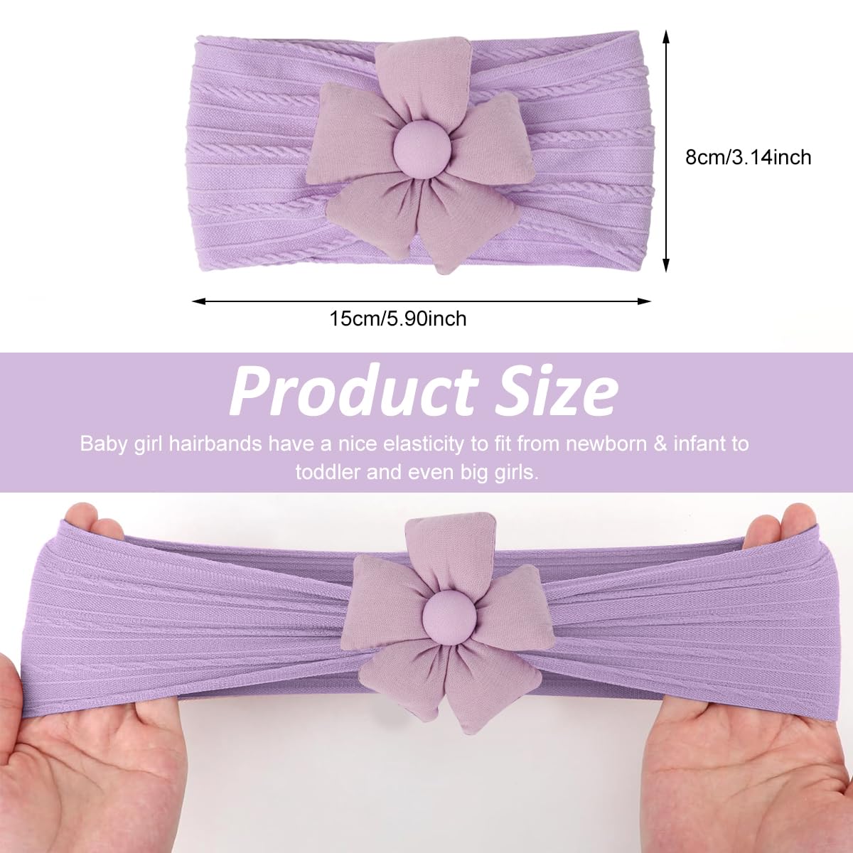 SNOWIE SOFT Hair Bands for Baby Girls with Knotted Flower Bows and Soft Stretchy Nylon | 3‑Color Set