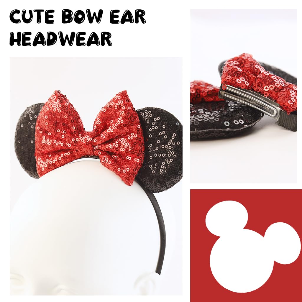 PALAY Mouse Ears Headbands and Hairpins, Shiny Bows Mouse Ears Headbands, A Perfect Addition to Your Trip Essentials and Accessories