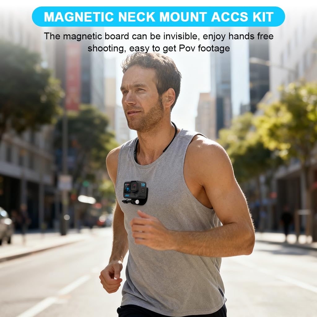 ZORBES Magnetic Action Camera Neck Mount for Hands-Free POV Filming with Adjustable Nylon Cord | Universal Compatibility and Lightweight Design