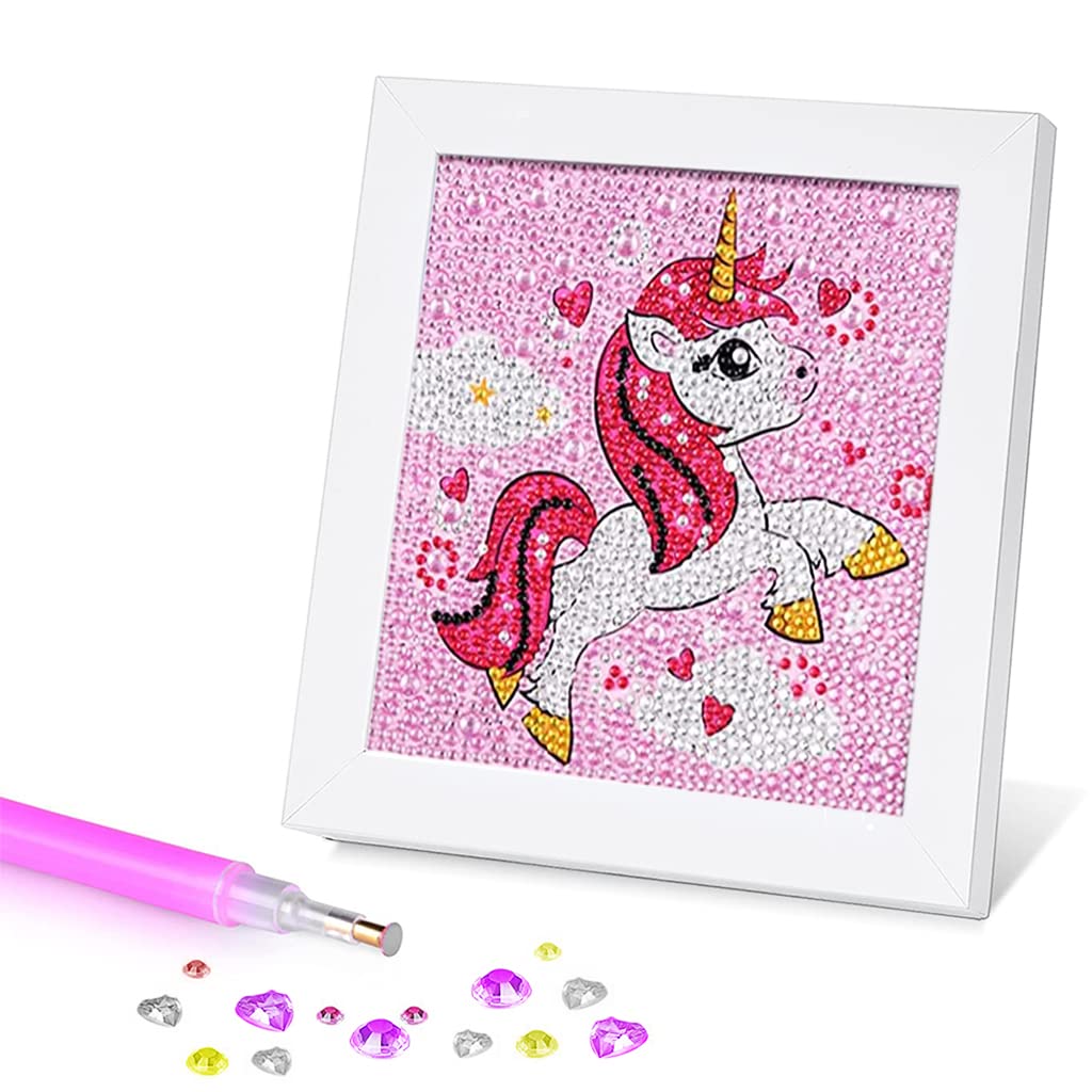 ZIBUYU Unicorn 5D Diamond Painting Kit with Wooden Frame 18.5×18.5 cm for Kids | Fun DIY Craft