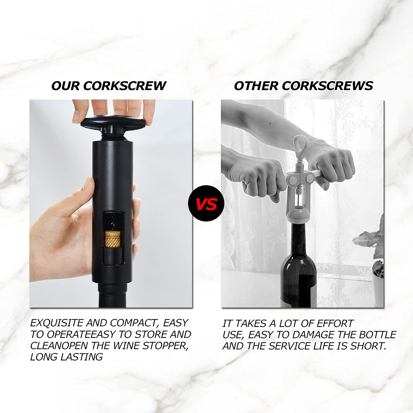 HASTHIP Wine Bottle Opener for Home and Bar with 35 mm Double Sleeve | ABS and Stainless Steel T Handle
