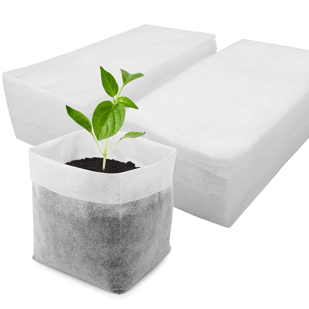 HASTHIP® 100 Pack Non-Woven Seedling Bags, Degradable Nursery Plant Grow Bags for Seed Germination, Saplings & Garden Transplanting, 13x18cm