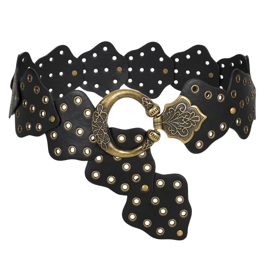 SANNIDHI Belt for Women featuring Antique Embossed Buckle and Studded PU Leather | Vintage Punk Style for Jeans Dresses Skirts