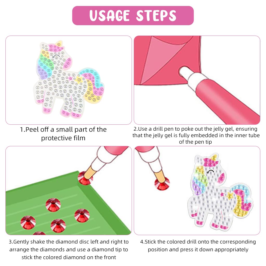 Zibuyu 5D Unicorn Diamond Painting Keychain Kit for DIY Crafts with 15 Pcs Gems | Fun Gift for Kids