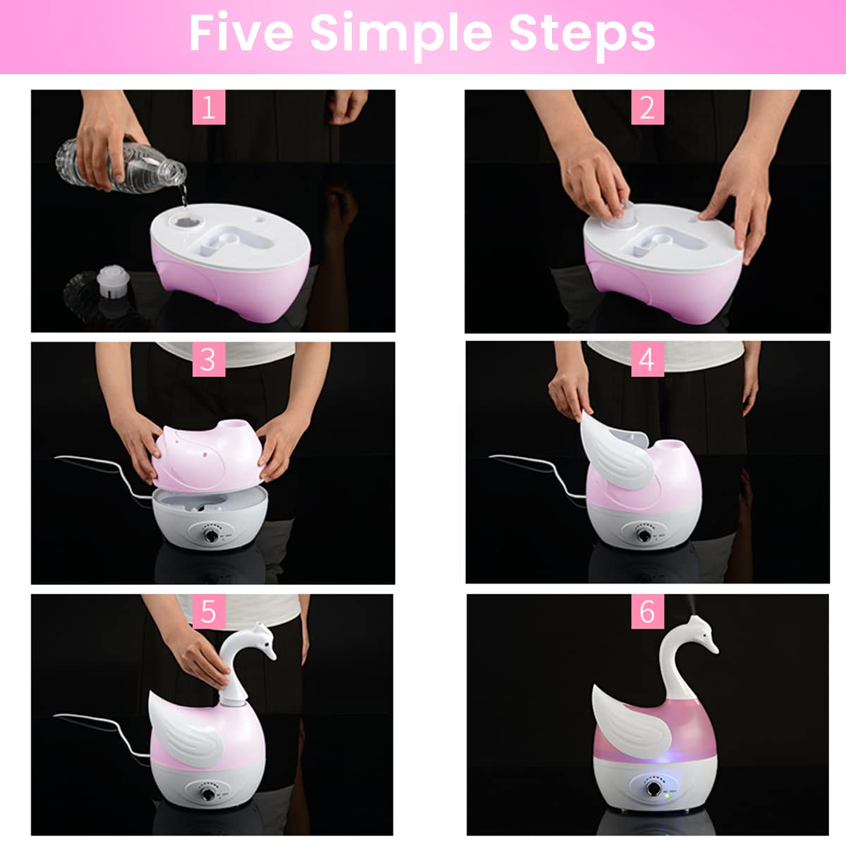 HANNEA Humidifier for Room Moisture with 2L Tank and Swan Design | 30dB Silent Ultrasonic Cool Mist