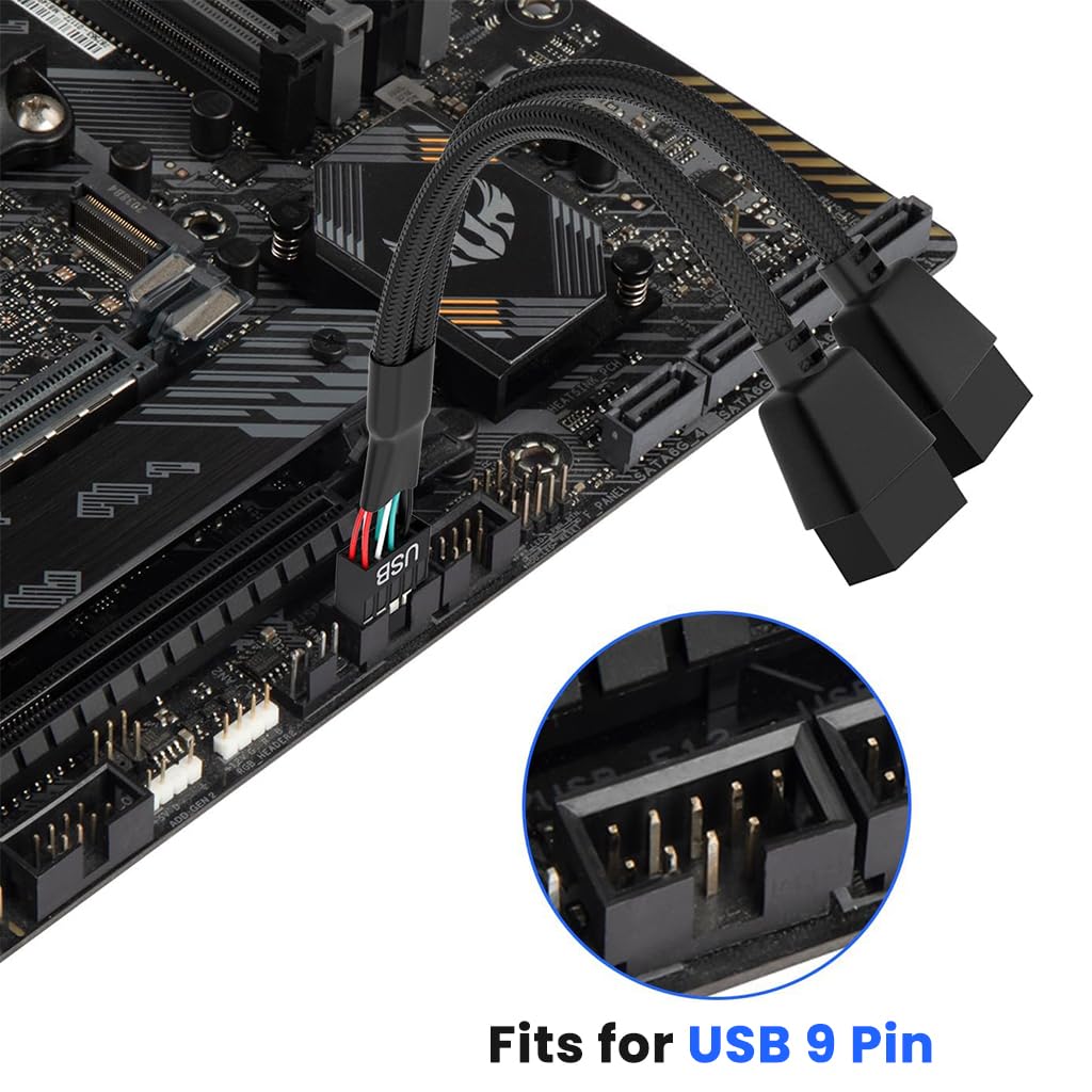 ZORBES USB Internal Header Extension Cable for Motherboard Ports 15cm | No Tangle Nylon Braided Cord