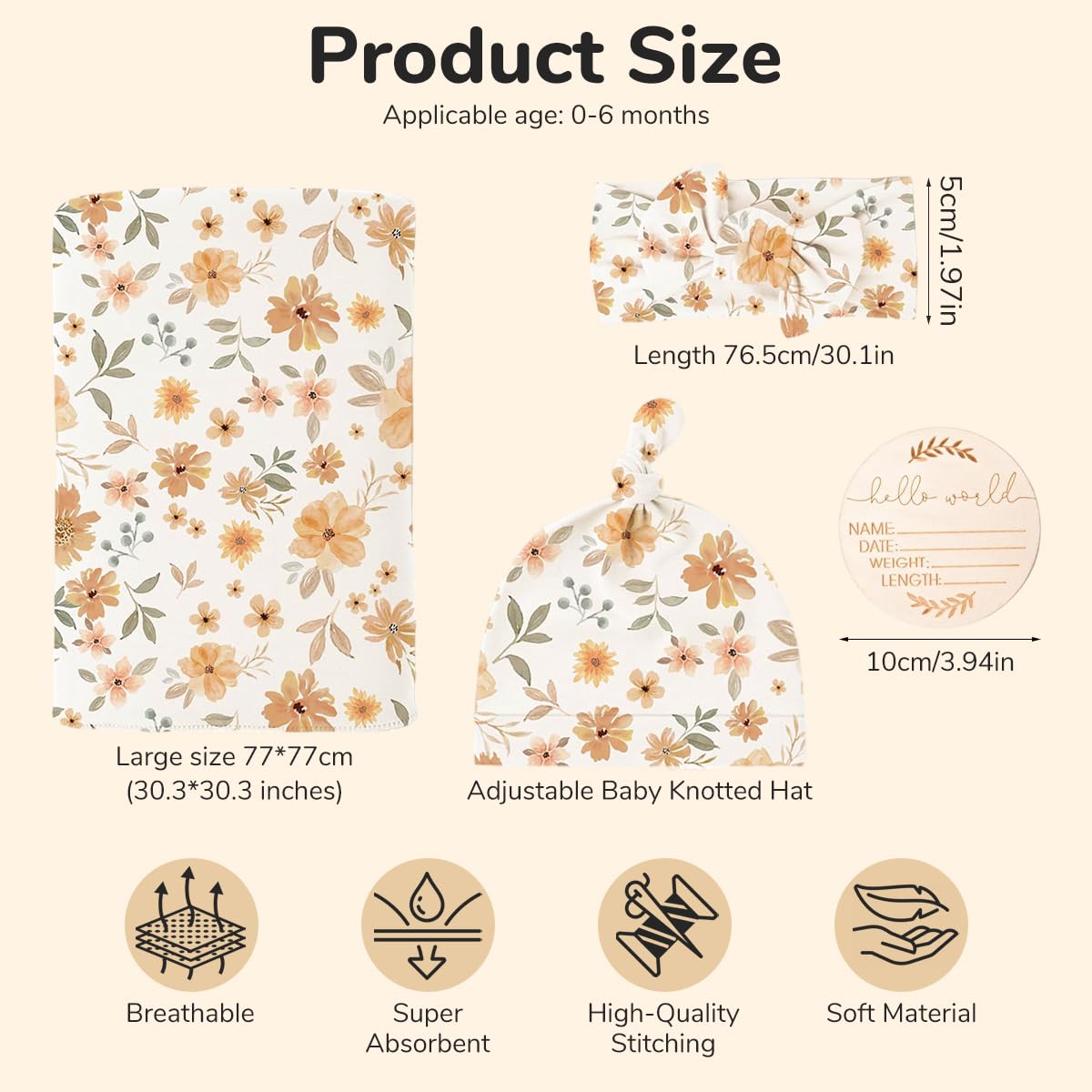 SNOWIE SOFT Baby Swaddles for Newborns 0–12 Months with Adjustable Wrap Design | 4Pcs 100% Cotton Set