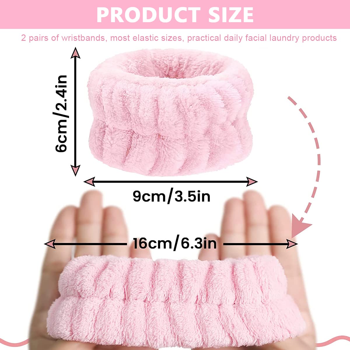 MAYCREATE Wrist Washband for Face Washing with Absorbent Microfiber Fabric Blue and Pink | 2 Pairs for Women and Girls