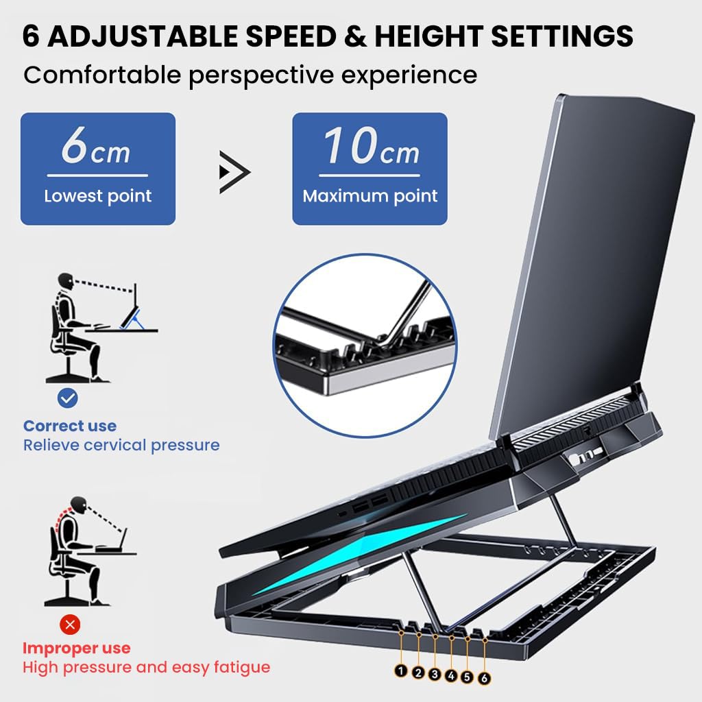 ZORBES Cooling Pad Stand for Gaming Laptop with 6 Fans and LCD Display | Dual USB and Adjustable Height