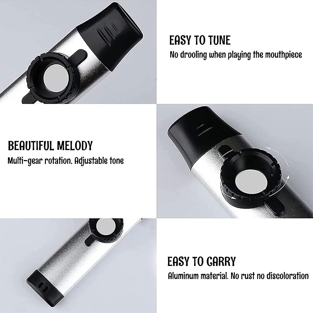 HASTHIP® Kazoo Musical Instrument, Aluminum Alloy Kazoo Music Instruments with 5Pcs Replaceable Kazoo Membrane, Lanyard, Mouthpiece Cover, Tunable Kazoo instrument for Kids/Adults/Music Lover (Silver)