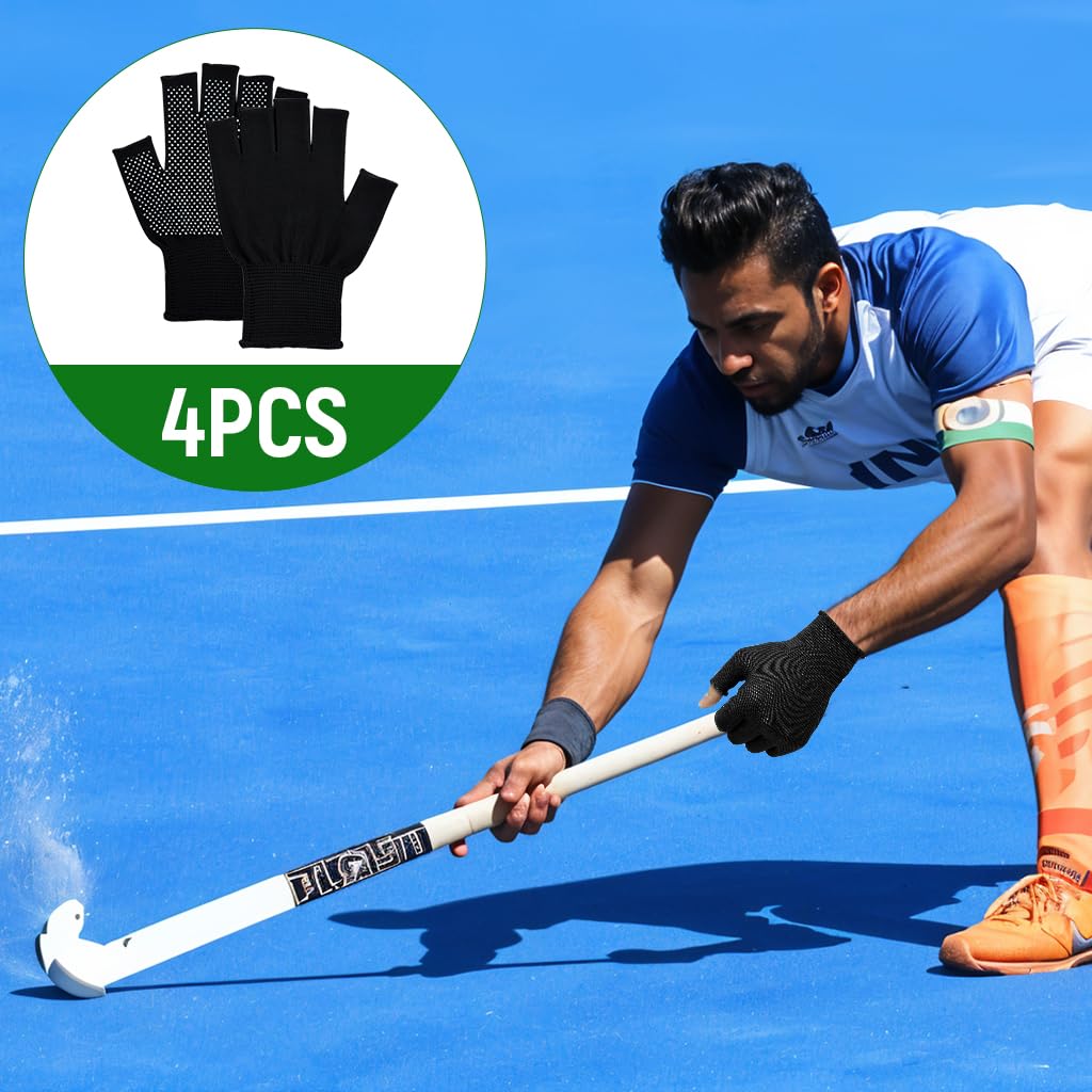 PROBEROS Work Gloves for Repair and Cycling featuring Silicone Anti Slip Palm | 4 Pairs Breathable Cotton Half Finger Design