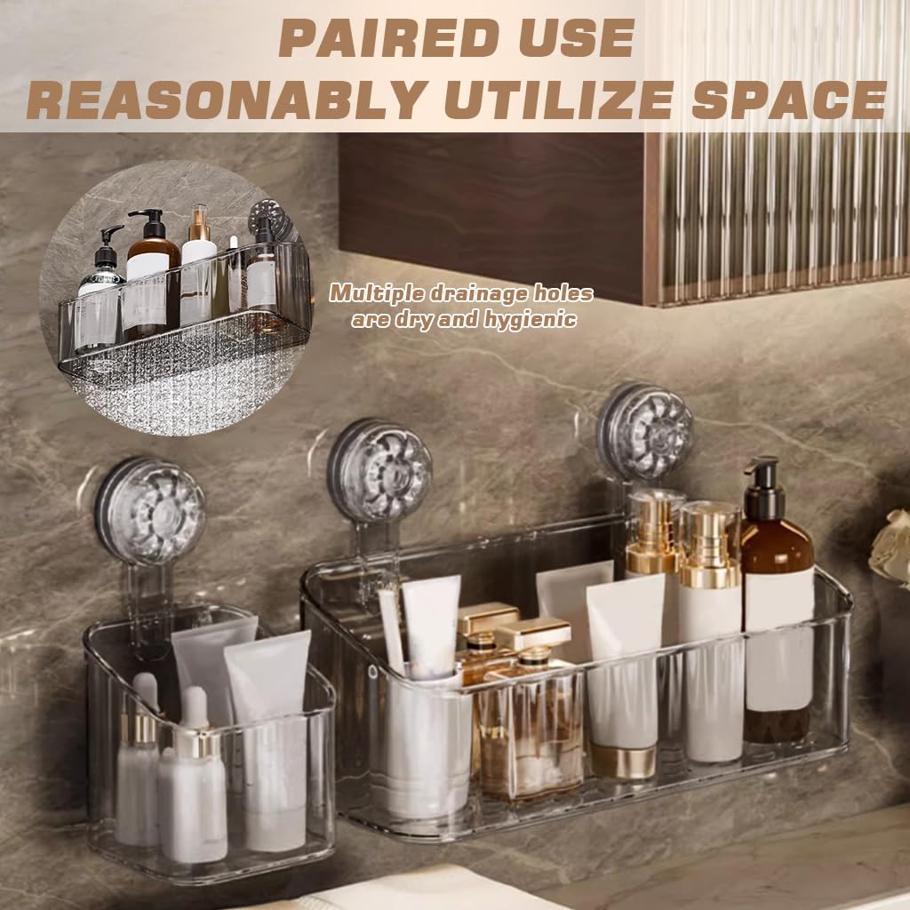 HASTHIP Bathroom Wall Organizer for Kitchen and Bathroom with Suction Cups | Clear Acrylic Set of 2 Boxes 9.3x9.3x11cm and 29x11.5x12.8cm