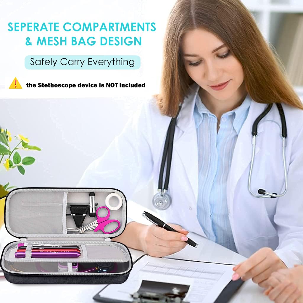 ZORBES Stethoscope Case for 3M Littmann and ADC with Mesh Compartments and EVA Shell | 11.2×4.7×2.2 in Black