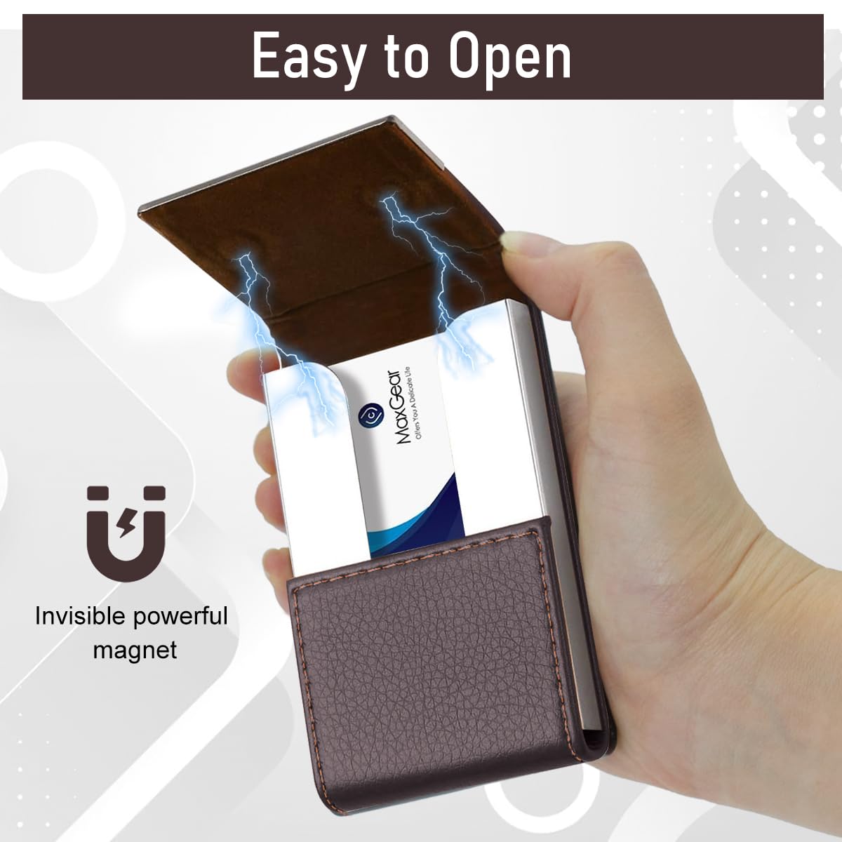 Zibuyu Business Card Holder for Men and Women with Magnetic Snap Closure | Brown PU Leather 25‑Card Capacity