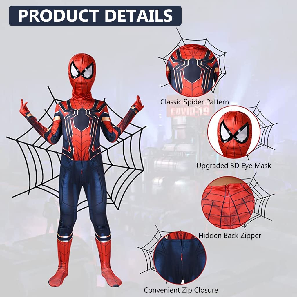 FANCYKU® Spandex Spiderman Dress For Kids, 3D Prints Spiderman Costume, Breathablet, Super Hero Fancy Spider-Man Bodysuits For 7-9 Years Boys Girls Gift Party Halloween (Xl),Red