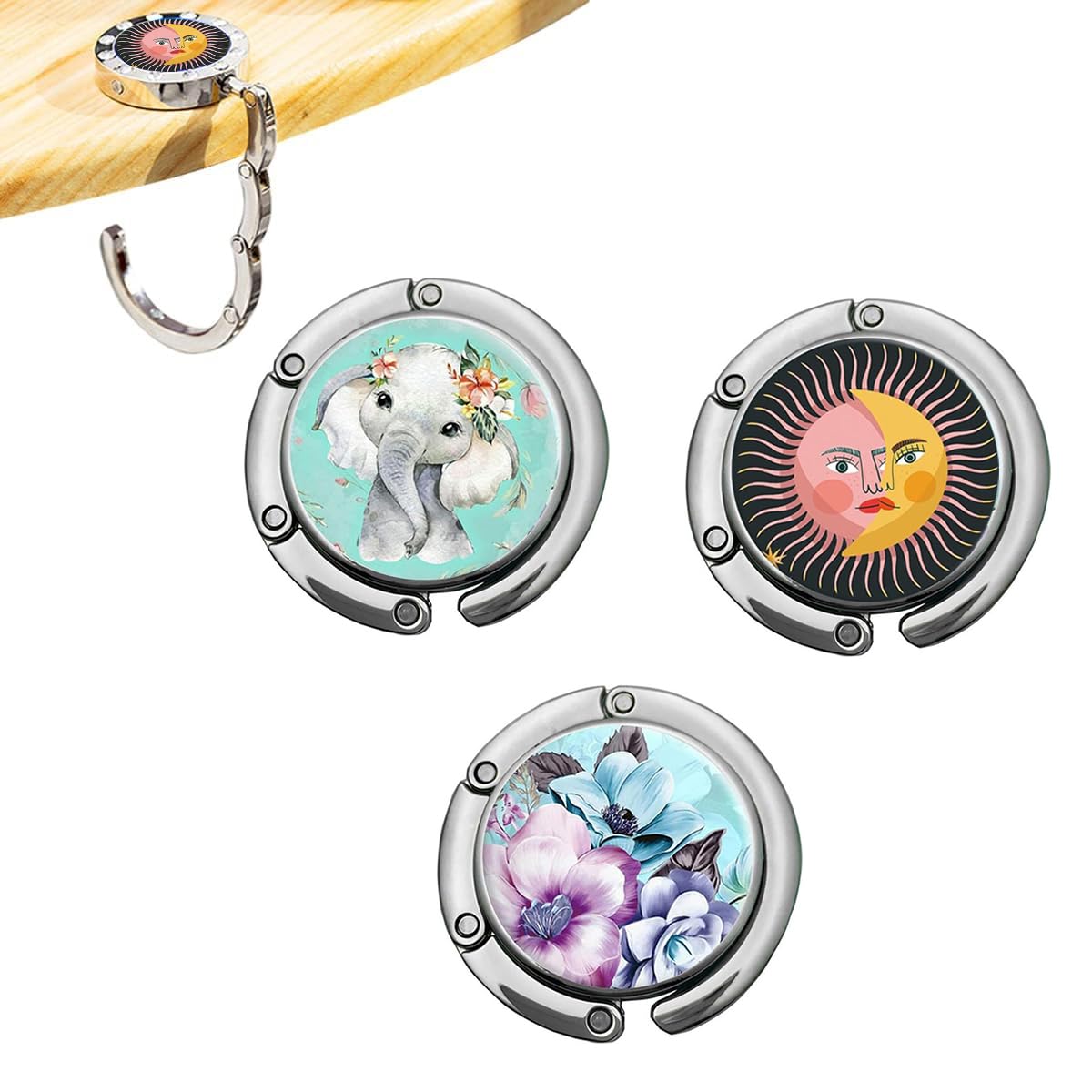 HASTHIP Desk Bag Hanger for Table and Office with Folding Ring Hook | 3Pcs Aluminum Alloy Set