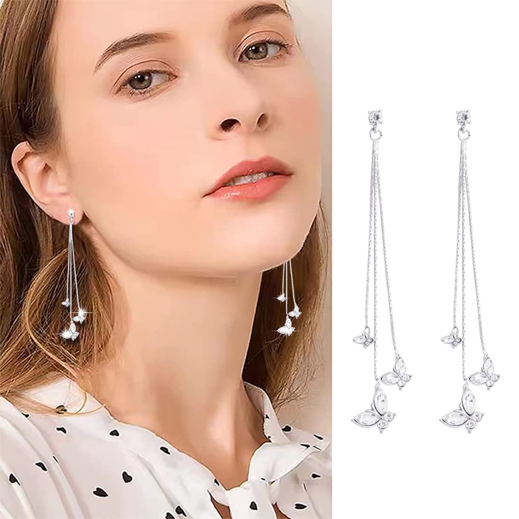 SANNIDHI Long Earrings for Women featuring Butterfly Tassel Chain S925 Silver Design