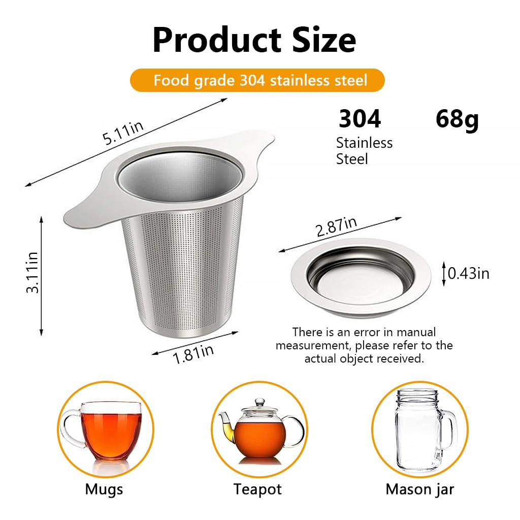 Supvox® 304 Stainless Steel Tea Infuser Tea Strainer with Lid Tea Filter for Loose Tea, Chamomile, Green Tea Loose Leaves 2.95 inches Height Fine Mesh Strainer for Teapots, Cups, Mugs