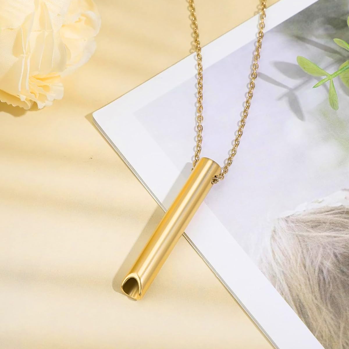 SANNIDHI Breathing Necklace for Women Men, Titanium Steel Gold Stress Relief Necklace for Anxiety Relief, Breathing Exercises, Meditation, Silent Whistle Chain Necklace Gift