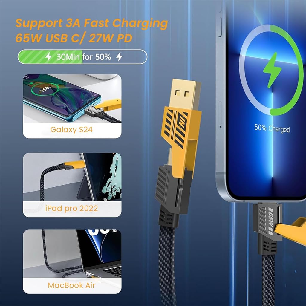 Verilux® USB C Charging Cable USB C Data Cable 4 in 1 USB C to Light-ing USB C to USB A Cable USB A to Ligh-ing Cable Universal PD60W USB C Cable for iPhone 15/14/13, Laptop, Tablets