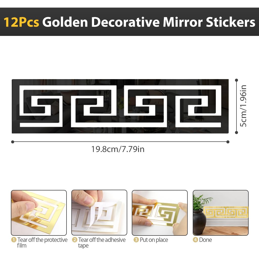 HASTHIP Geometric Shape Acrylic Wall Stickers for DIY Home Decor with 12 Pcs Black Design