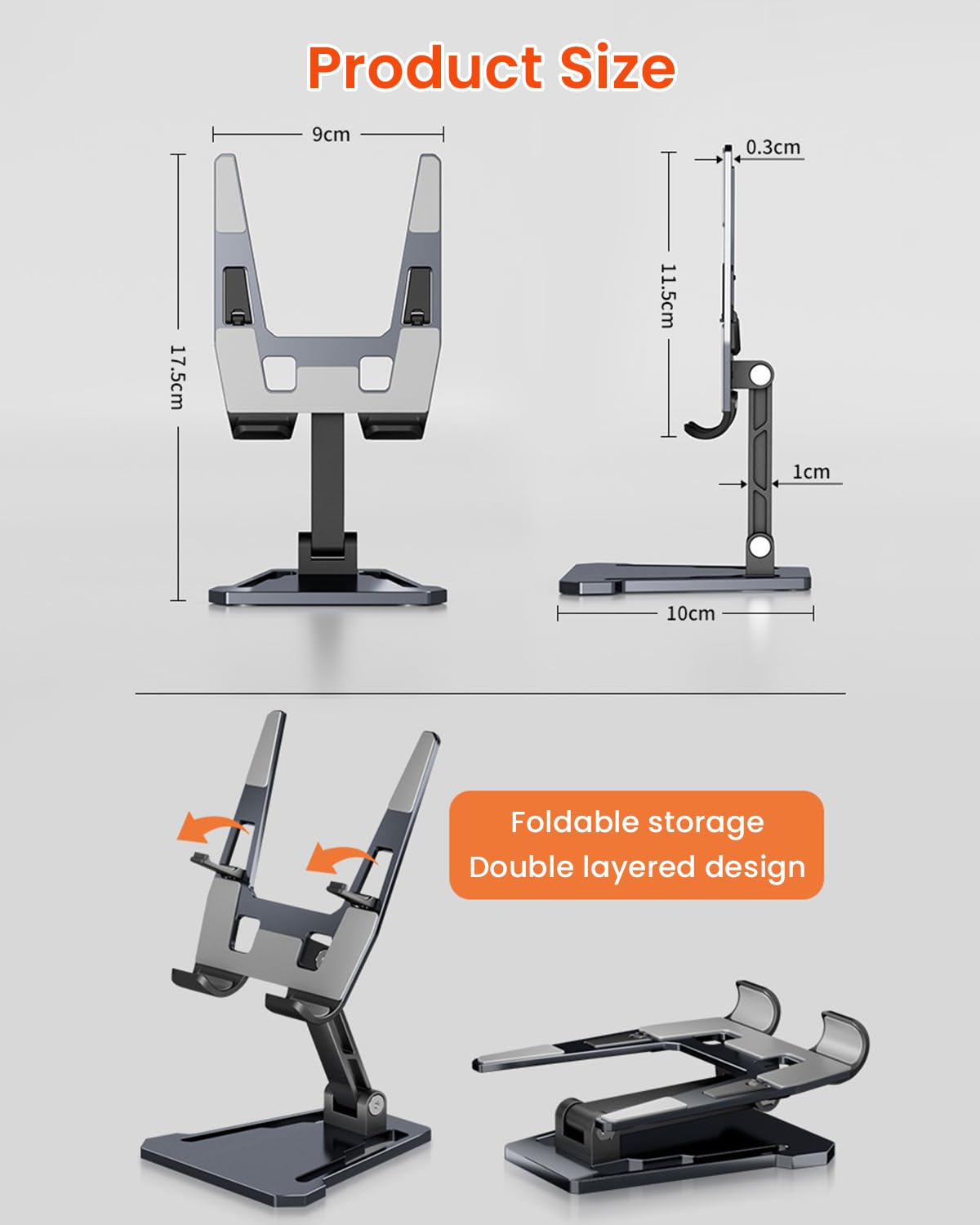ZORBES Mobile Stand for Desk with Dual Axis Adjustable Foldable Design and Aluminum Alloy Stability