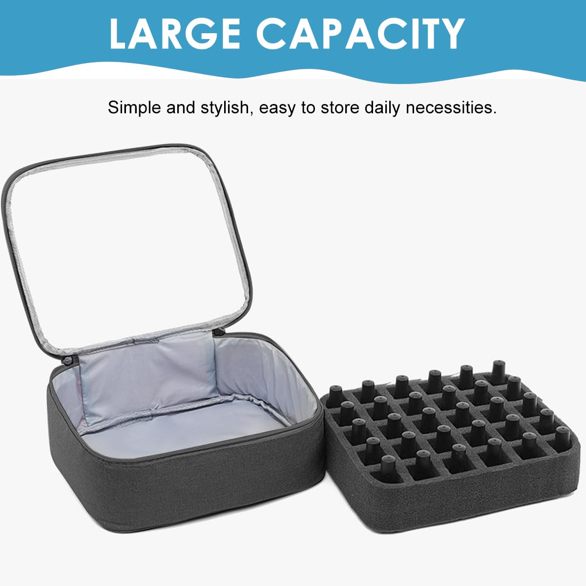 MAYCREATE Nail Polish Organizer for Travel with 30 Bottle Slots and Detachable Foam | Black