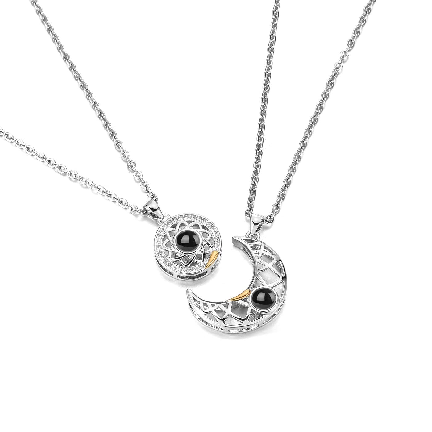 ZIBUYU Necklace for Couples Chain Friendship Pendant for Girlfriend & Boyfriend Shining Sun & Moon Design Rhinestone Magnetic Necklace Gift for Valentine & Anniversary - 2 Pcs