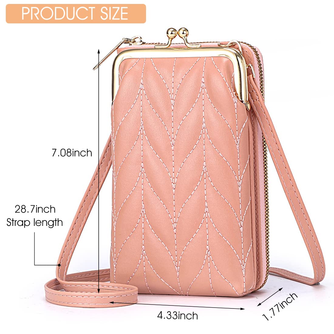 ZIBUYU Mobile Sling Bag for Women Stylish Latest Shoulder Sling Bags for Girls Designer Cross Body Bag Small Phone Bag PU Leather Sling Bags for Women Gift for Girls - Pink