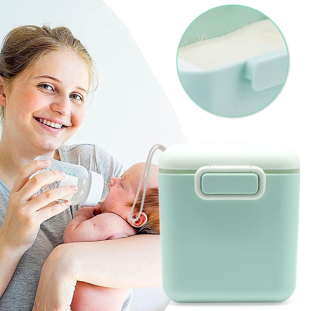 SNOWIE SOFT 300g Baby Formula Dispenser, Portable Milk Powder Dispenser Container with Carrying Handle and Scoop, Foodgrade PP Double Layer Anti-Leak Design for Outdoor Travel Home (Green)