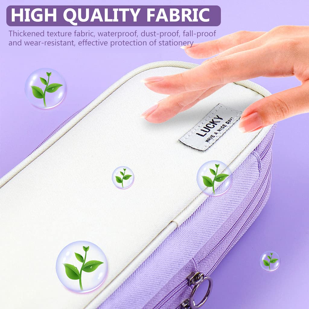 HASTHIP Pencil Case for Students with 3 Layer Foldable Design and Handle | Canvas Purple 22.5×9.5×11cm