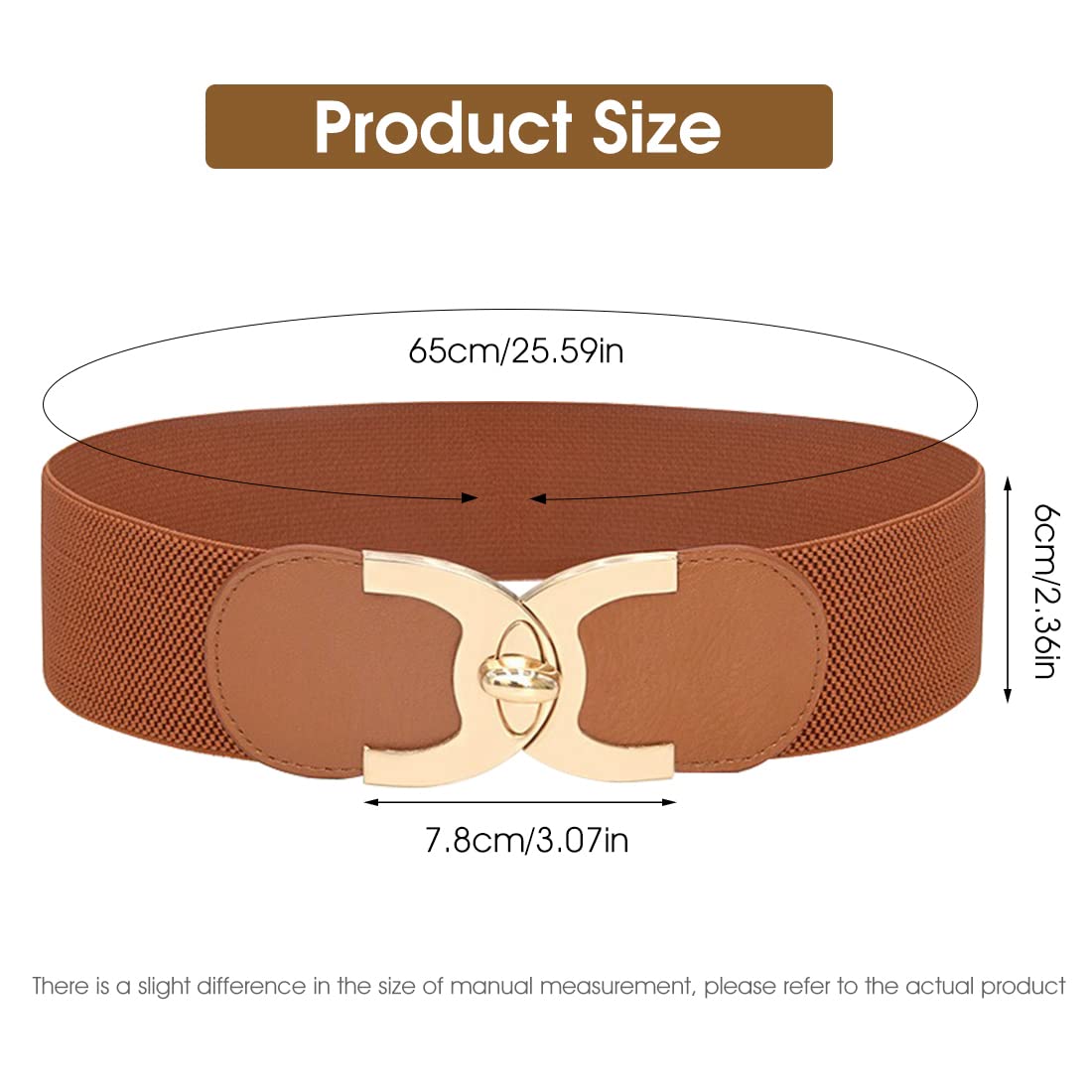 Venzina Waist Belt for Women featuring Interlocking Gold Buckle and 68 cm Elastic Fit | Brown